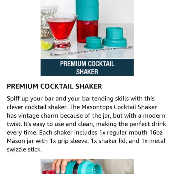 Masontops Cocktail Shaker Set – Glass Mason Jar Shaker–4PCw/ Metal swizzle stick - Picture 10 of 16